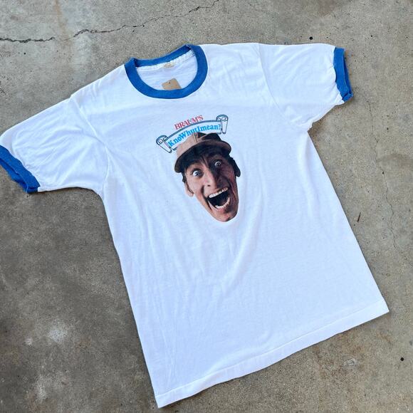 Vintage 80s Braums Ernest KnoWhutIMean Ringer T-Shirt XL - Picture 2 of 6